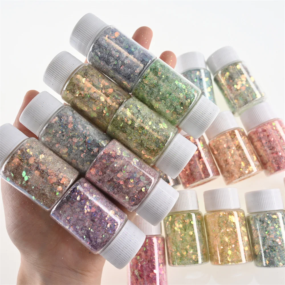 1 Bottle Fairy Pupil Nail Sequins Net-10g Holographic Chunky Glitter Laser Mixed Hexagon Shape Sparkly Paillette Glitter Flakes