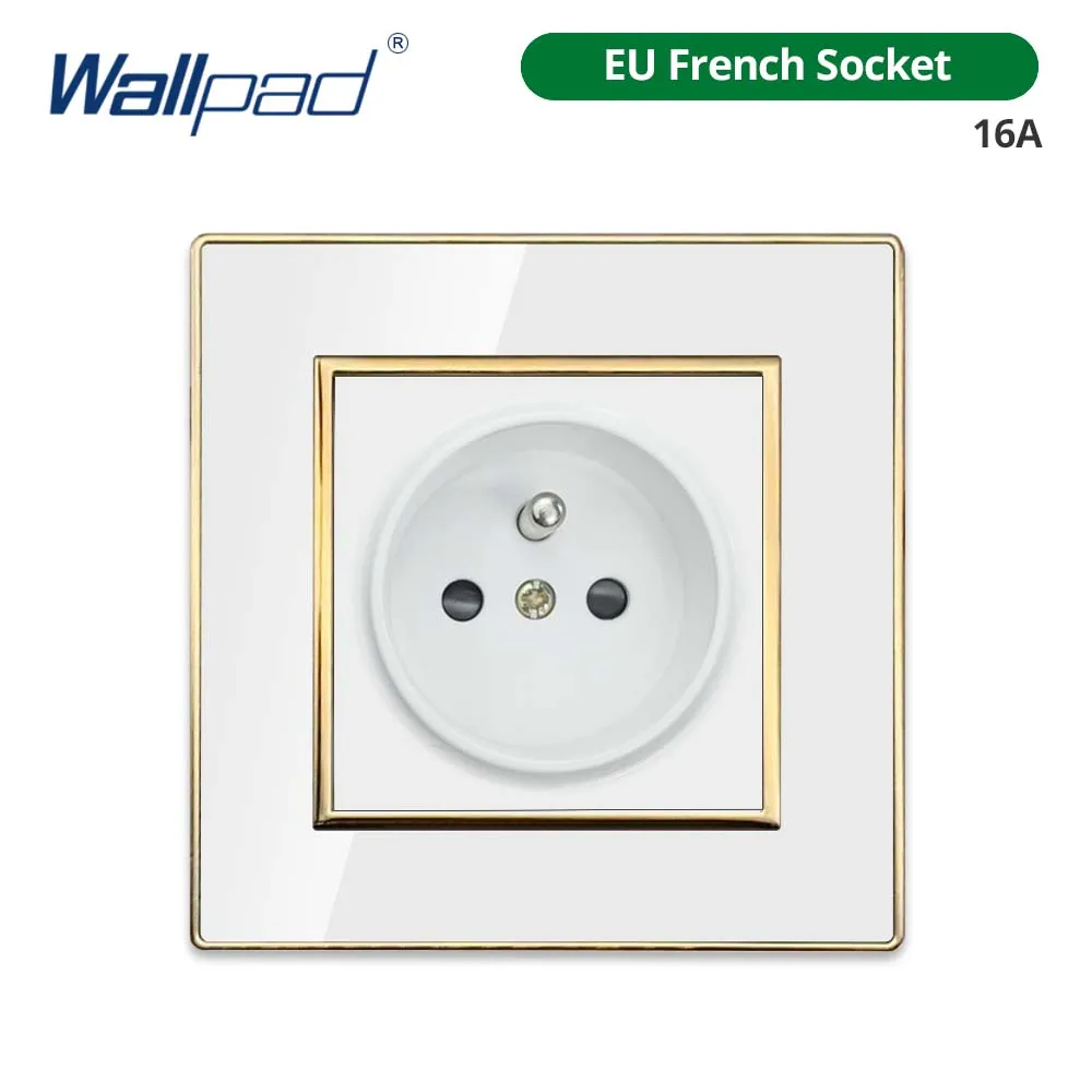 Wallpad Weißes Acryl-Panel mit goldenem Rand, 2-Wege-Wandlichtschalter mit LED-Anzeige, EU-Steckdose mit USB