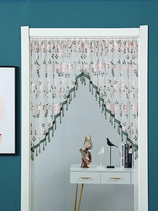 Elegant Lace Door Curtain Arch Hole Semi Curtain Embroidered Gauze for Hallway Bedroom Kitchen Space Partition Decorative