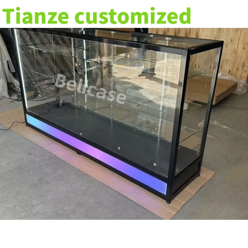 (Customized) best seller store display showcase aluminum frame glass display with light smoke shop glass retail cou