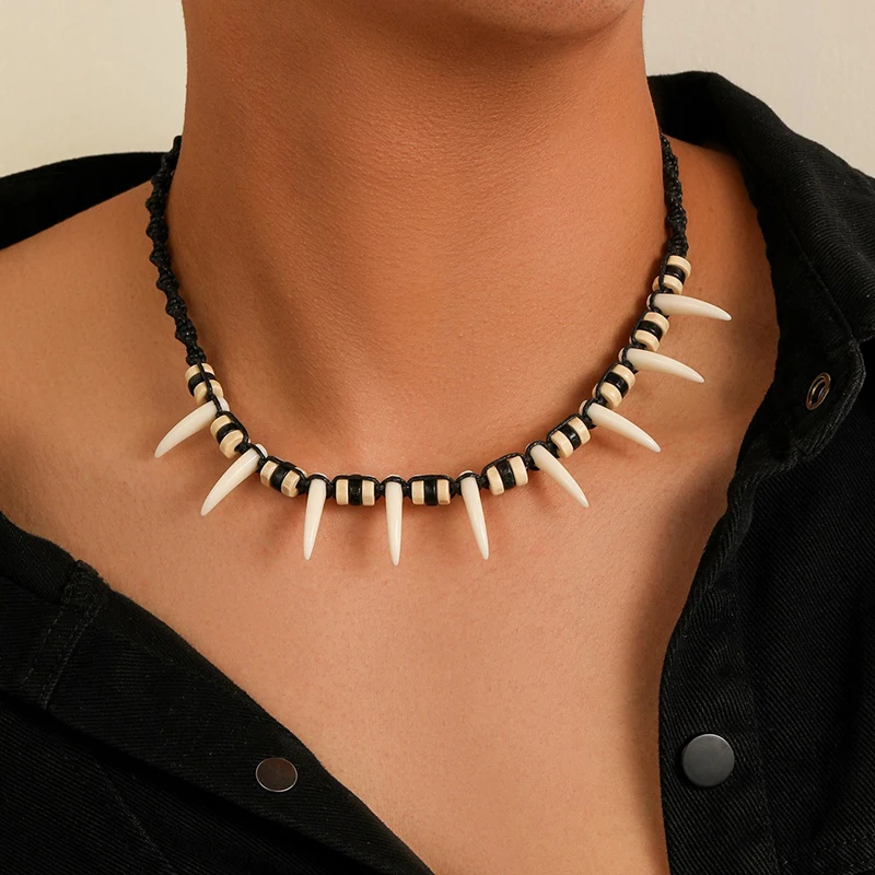 Fashionable Woven Bohemian Imitation Wolf Teeth Necklace Couple Necklace  Gift DIY Decoration
