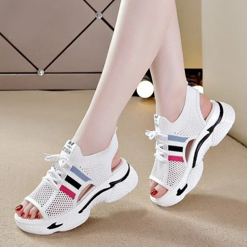 2024 Summer New Fish Mouth Sandals Female Flat Sports Female Beach Platform Sandals Female