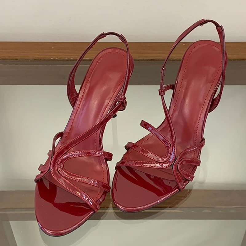 Liyke Summer Street Style Designer Sandals Women Open Toe Slip On Narrow Band Back Strap Shoes Gladiator High Heels Sandalias