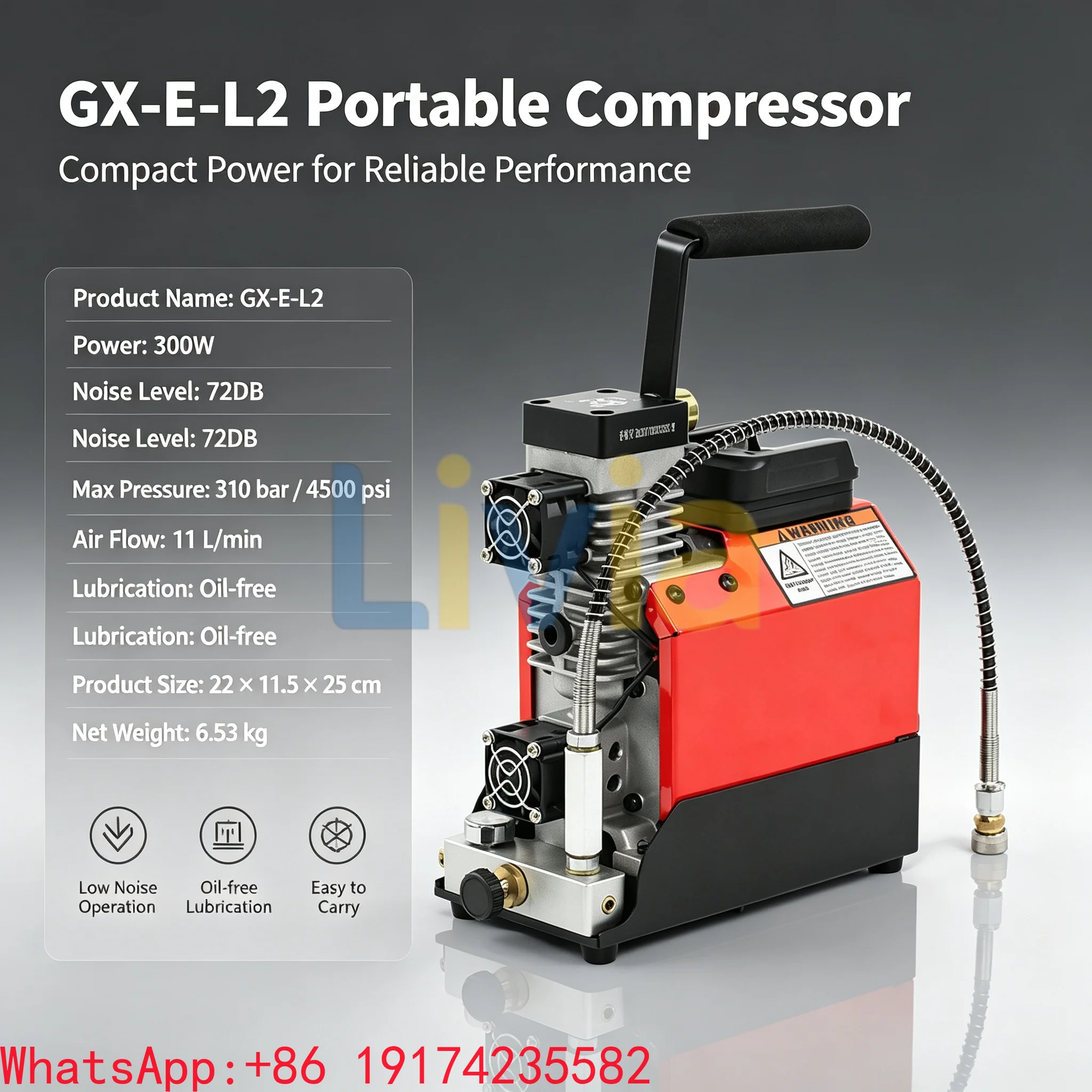 High Pressure Double Cylinder Mini 4500Psi/300Bar/30Mpa Oil-water Separation Hunting Scuba Diving PCP Pump Air Compressor