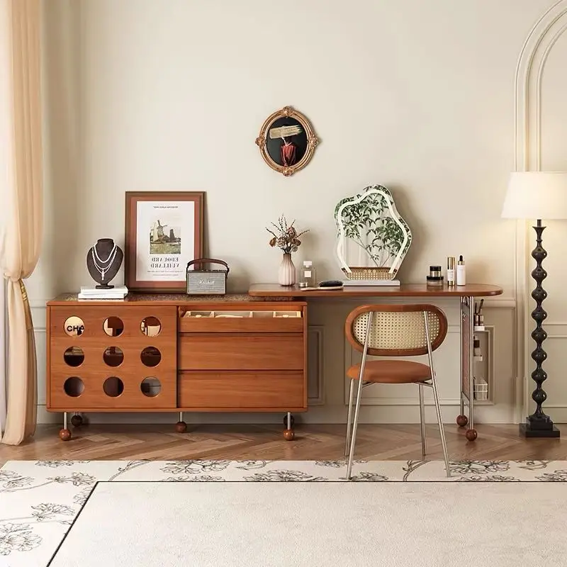 French retro retractable dresser, medieval bedroom bedside storage