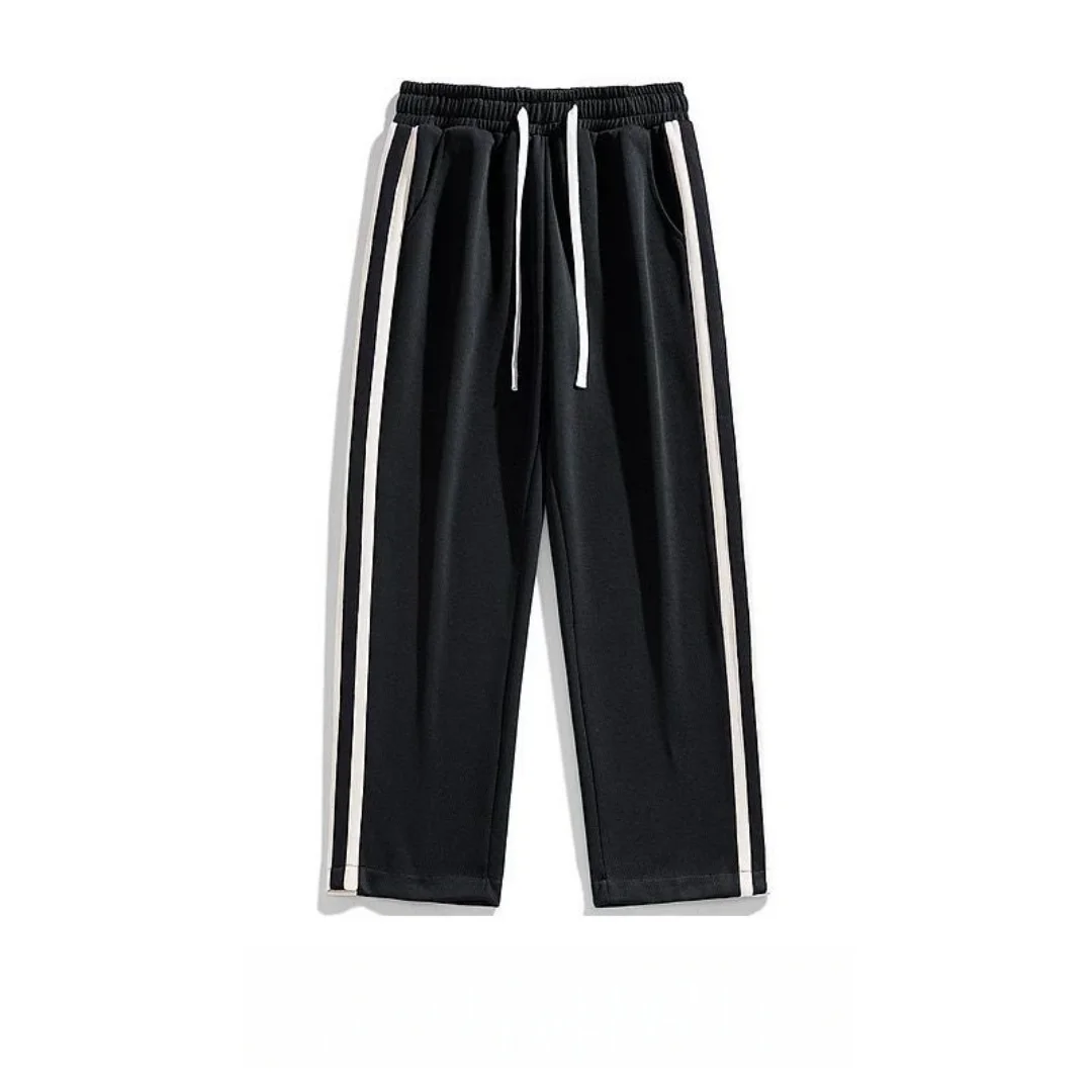Sommer Schnelltrocknende Weite Lange Hose Unisex Braun mit Doppelten Seitenstreifen und Kordelzug Y2K Retro Hip Hop Sport Streetwear Hose – Detail 4