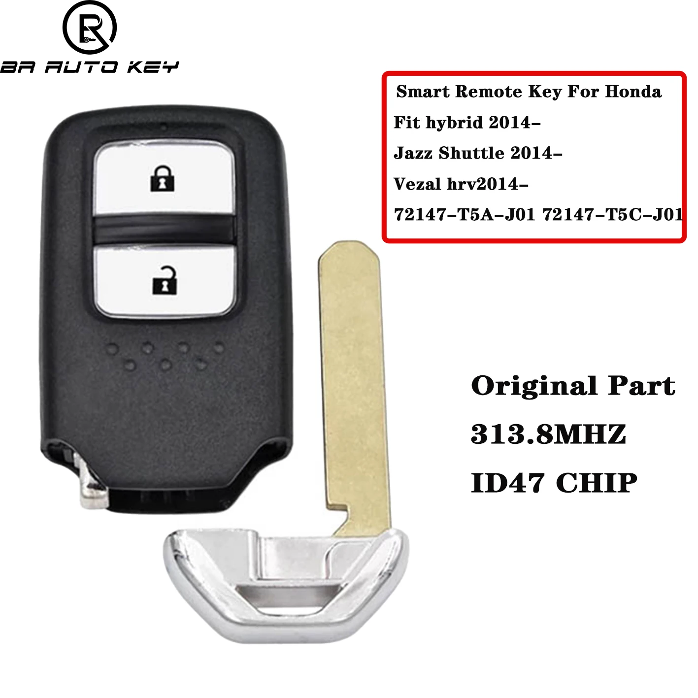 Clé de voiture à distance intelligente OEM, porte-clés pour Honda Fit, Jazz Shuttle, Vezel City Jazz, 313.8MHz avec puce ID47, vention 5V1X,