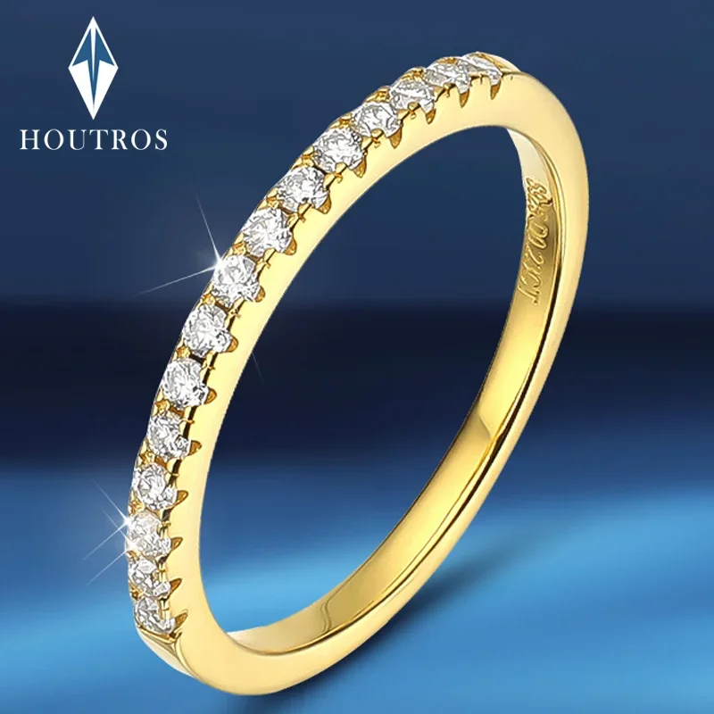 Prawdziwe diamentowe pierścionki z moissanitem dla kobiet 925 Sterling Silver Plated 18K Gold Half Eternity Wedding Band Biżuteria Houtros