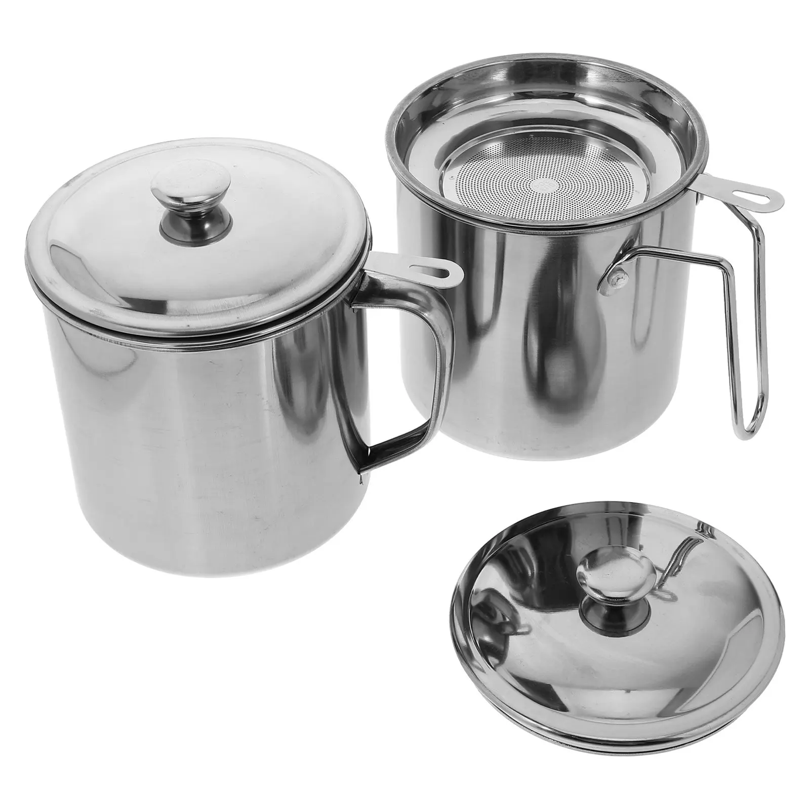 

Набор из 2-х маслосборников из нержавеющей стали с крышкой, бытовой контейнер для хранения жира, кухонный фильтр для жира, эффективный для пищевых продуктов