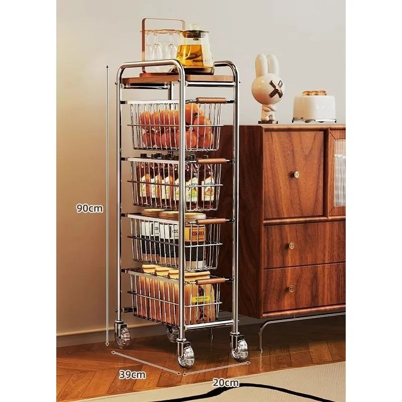 Living Room Snack Storage Rack Floor To Ceiling Mobile Kitchen Fruit and Vegetable Storage Multifunctional Storage Rack