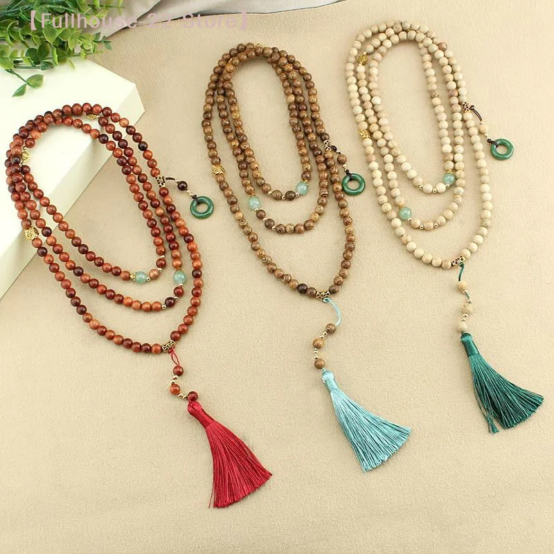 【MAX-22】1Pcs New Chinese Style Ping An Buckle Beads Tassel Sweater Long Chain Necklaces Women Jewelry Accessries