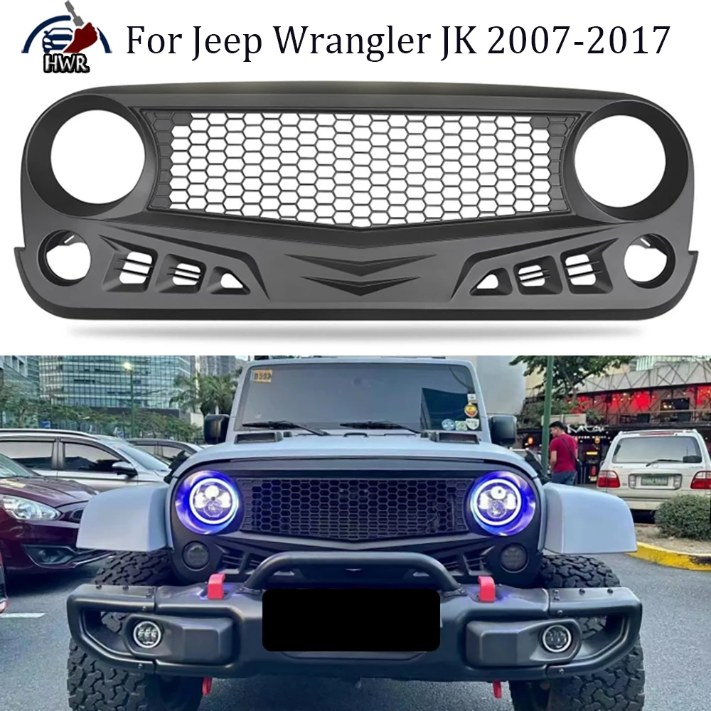 

Front Bumper Grille Matte Black Front Grille Guard Cover For Jeep Wrangler JK 2007-2017Racing Grills Replace Original Grille