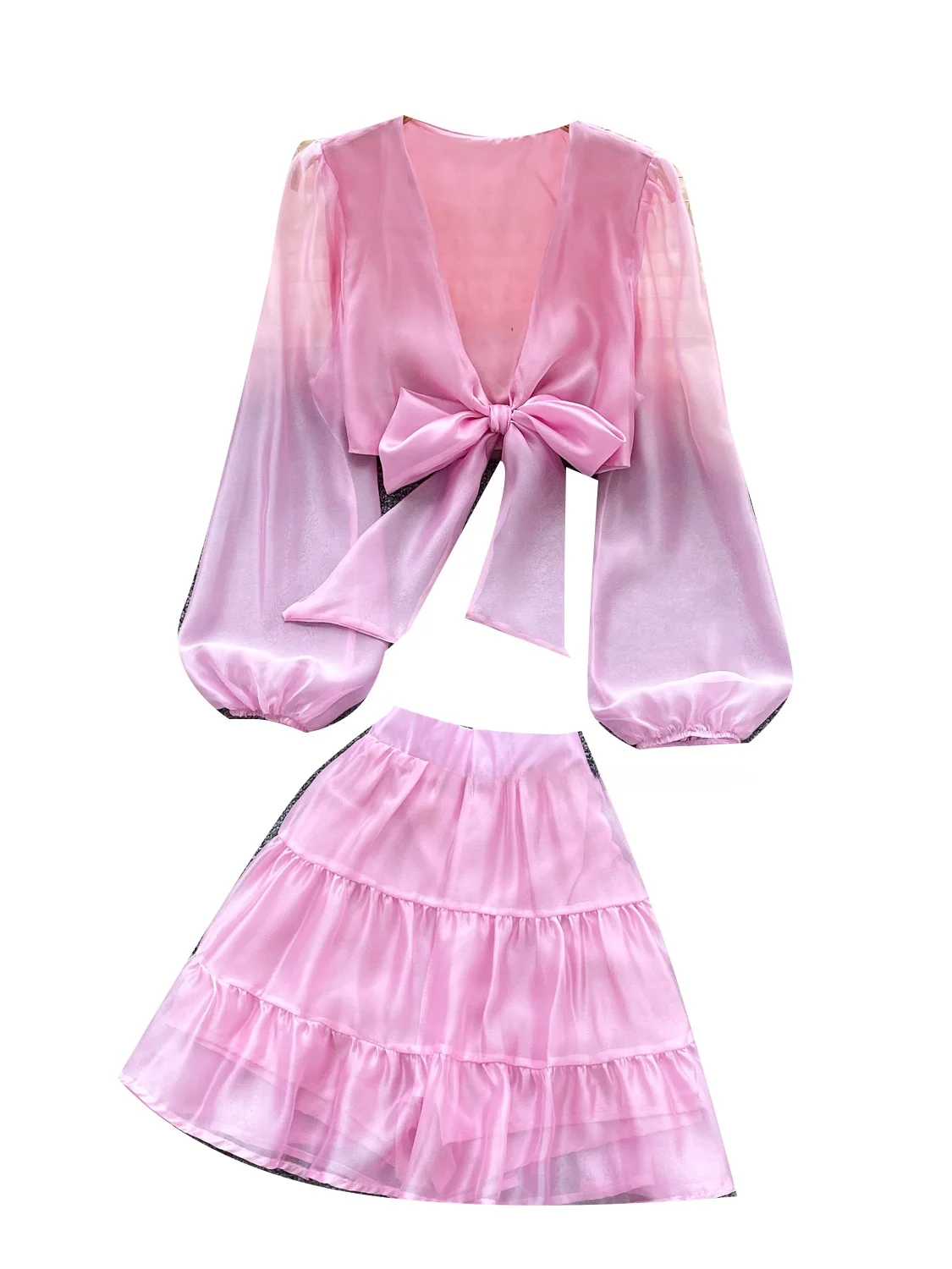 

Vaion Wear Женский дизайн с v-образным вырезом и узлом на талии, длинный све, топ на пуговицах, плиссированная юбка с высокой талией