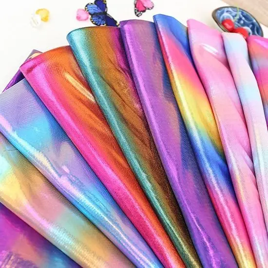 Gradient Light Reflective Fabric Laser Illusion By The Meter for Dress Clothes Stage Costumes DIY Sewing Cloth Soft White Pink