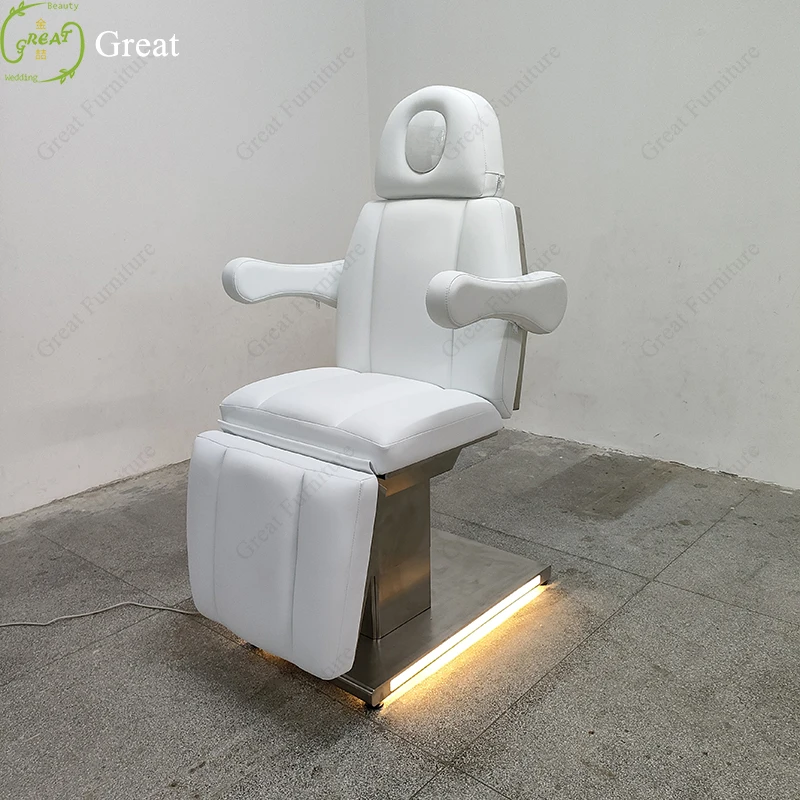 Hot Sale Silver Stainless Steel Base Beauty Salon Bed Led Lighting White Electric Cosmetic Facial Spa Bed With 4 Motors