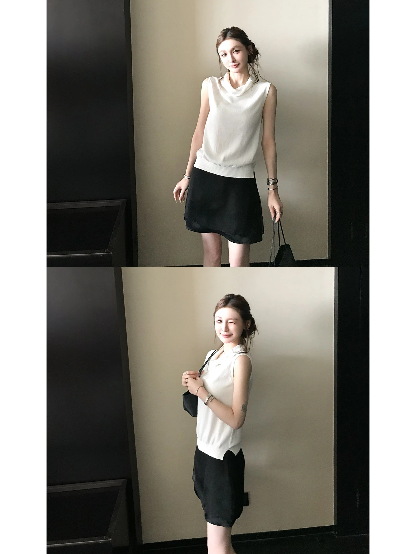 Klein Blue Knitted Short Sleeve Vest Women's Summer Korean Style Slim Fit Short Length No Sleeve Top H-Shape Outerwear