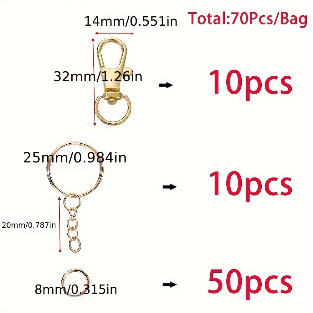 70pcs Goden /Silver Dog Clasp Key Ring Hanging Ring Set Jewelry Making Suitable Metal Clasps for Crafting DIY Handicrafts Gifts - view 2