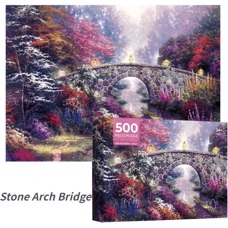 

38*52cm Adults 500 Pieces Paper Jigsaw Puzzles Stone Arch Bridge Landscape Paintings Stress Reducing Toys Christmas Gifts toys