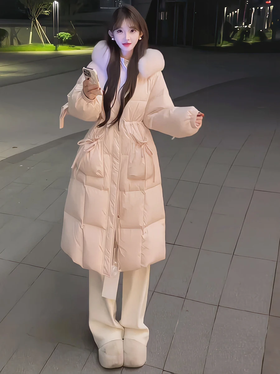 

Pink Sweet Anti-Aging Knot down Jaet Women's 2026 New Design Waist-Cinching Coat Small Winter Thiened Long Sve