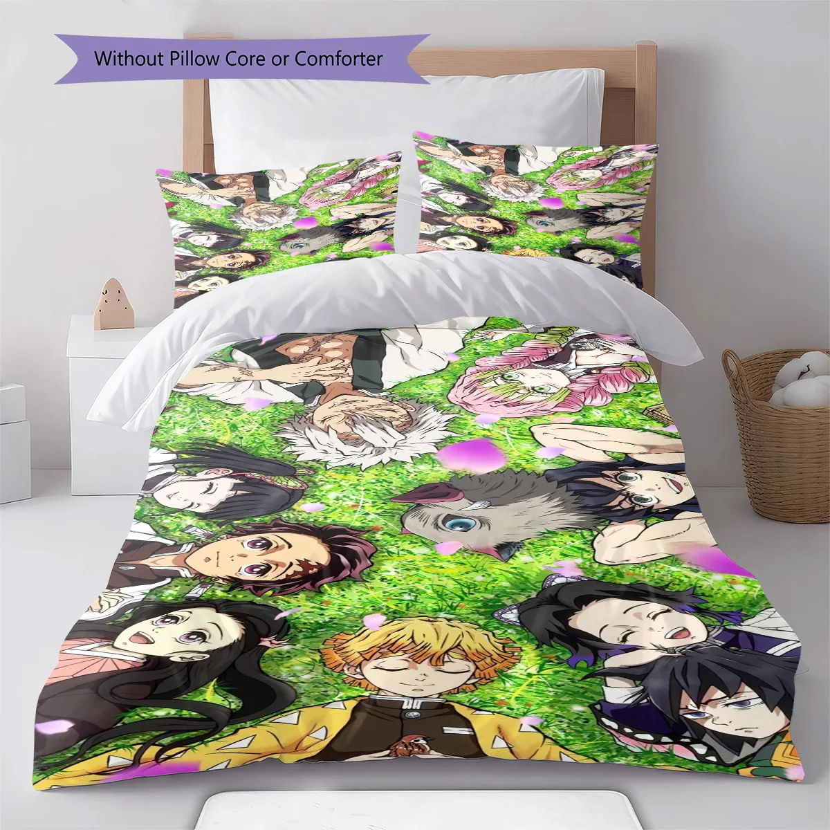 Demon Slayer Nezuko Kamado Chibi Style Bedding Set Anime Duvet Cover Polyester Soft Bed Linen Set -QJY