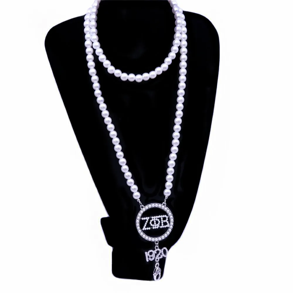 Pearl Strand Chain Greek 1920 Finer Women Zeta Phi Beta Sweater Necklaces With Lobster