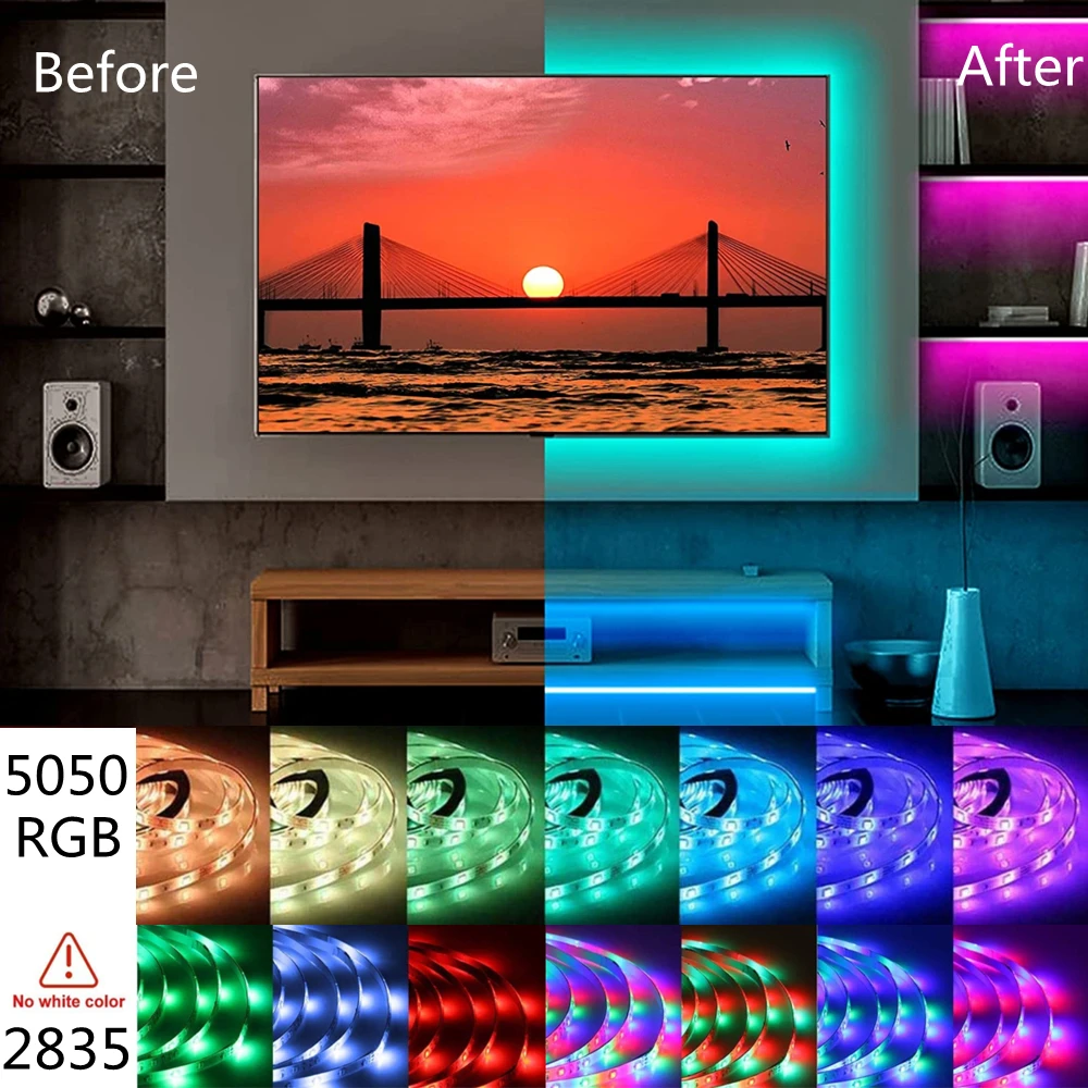 RGB 원격 제어 블루투스 앱 제어 LED 스트립 조명, USB 5V 2835/5050, 유연한 테이프, TV 백라이트, 홈 파티 장식, 1-10m