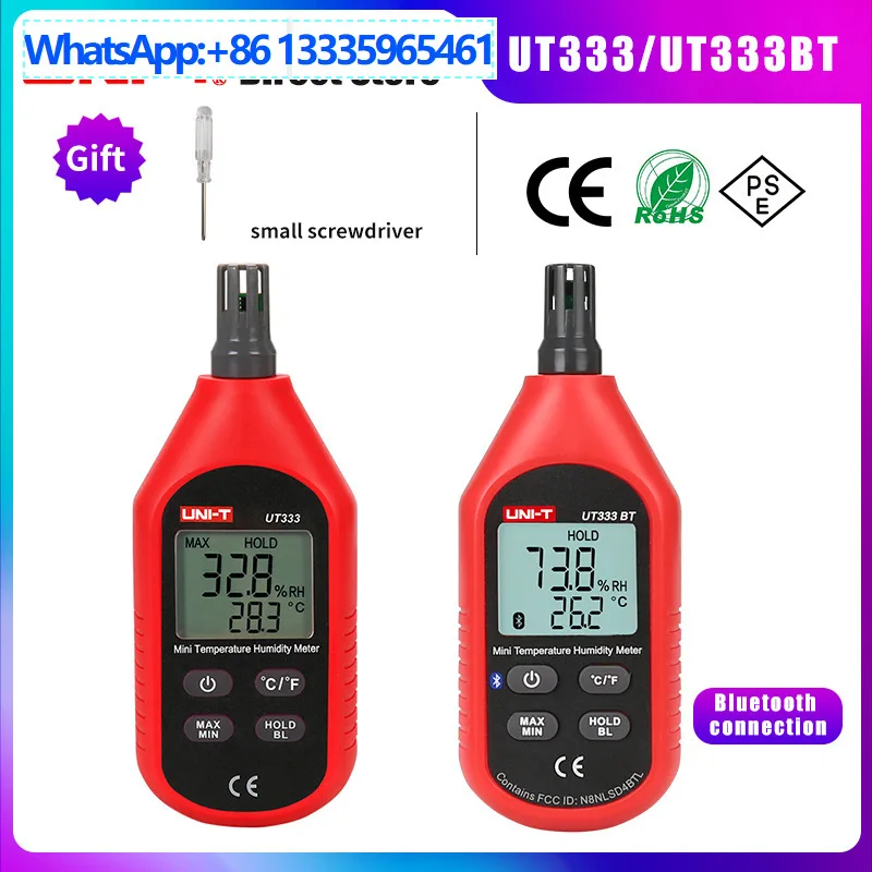 Medidor de temperatura y humedad portátil UT333/BT detector de temperatura y humedad del aire industrial digital de alta precisión