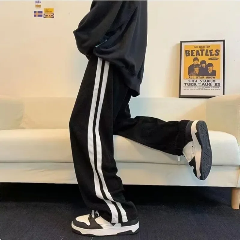 Pants Women Streetwear Fashion Baggy Chic All-match BF Style Harajuku Hipster Vintage Straight Striped Minimalist Unisex Popular