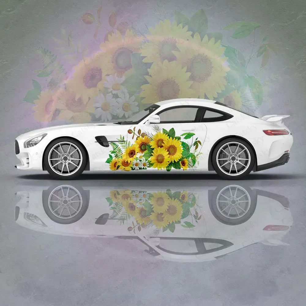 

Боковая наклейка автомобиля с подсолнухом и бабочкой, водонепроницаемая наклейка из ПВХ, устойчивая к царапинам, защита автомобиля, автоаксессуары в подарок