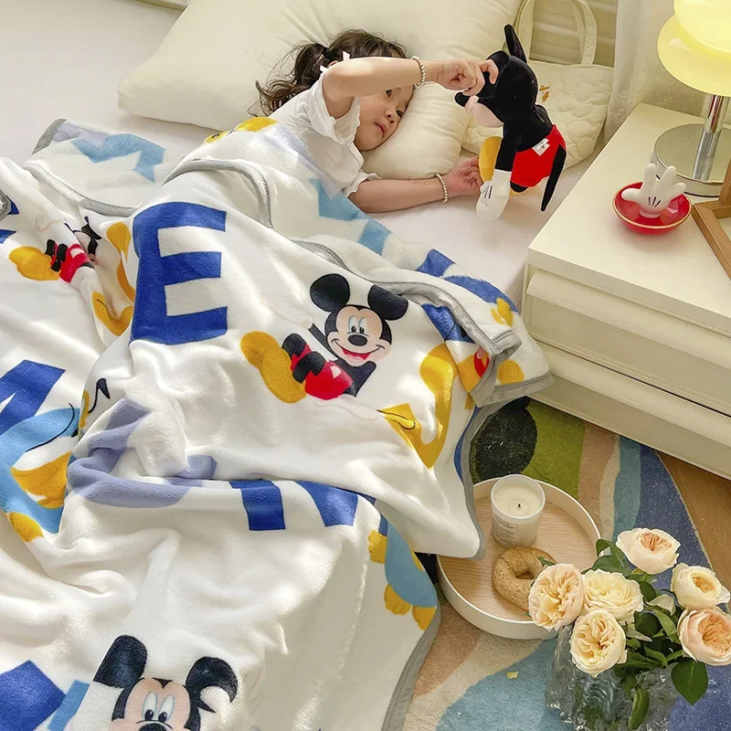 Disney Baby Thickened Milk Velvet Blankets Cartoon Mickey Winnie Pooh Boy Girl Sheets Children Student Kindergarten Nap Blanket