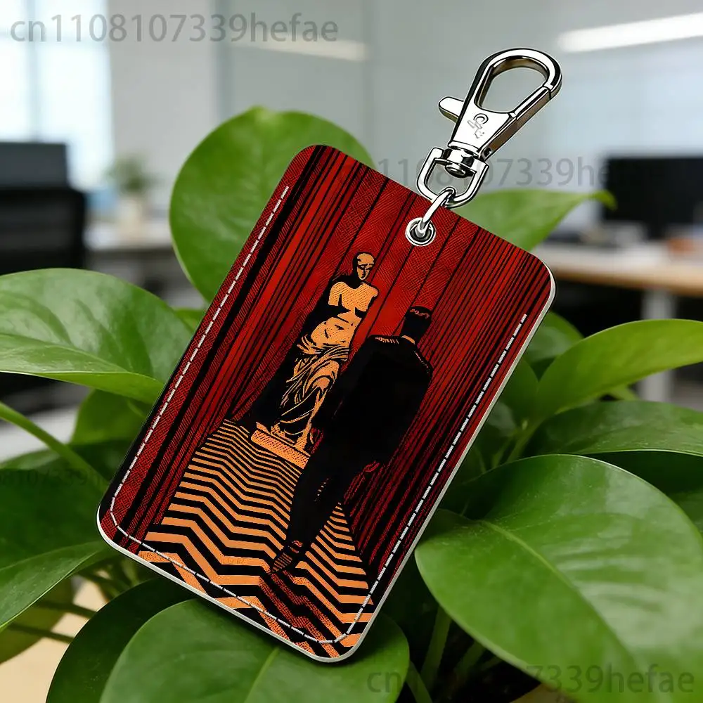 Twin Peaks Art Pattern 1Pc PU Leather Card Holder Keychain Key Ring Door Lock Access Tags ID Card Case Keychain Card
