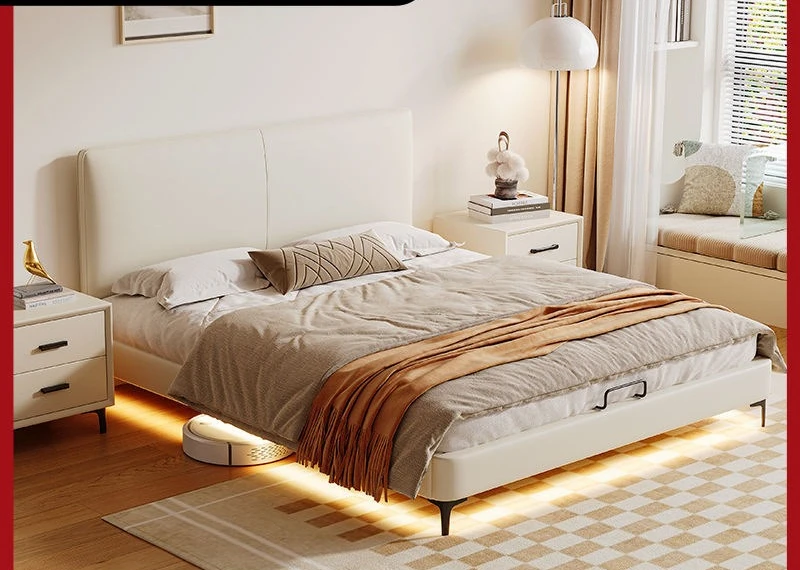 Small apartment solid wood bed, soft bag backrest master bedroom double bed