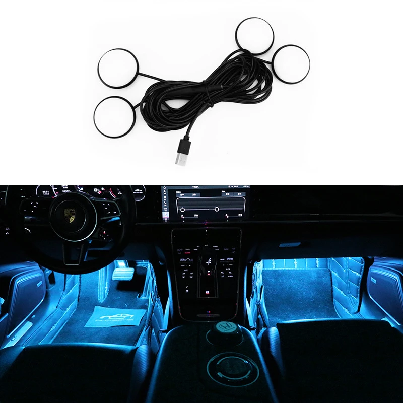 

Светодиодные 3-цветные фонари для ног автомобиля, декоративная лампа, одна с четырьмя ножницами, автомобильный светильник, аксессуары для интерьера