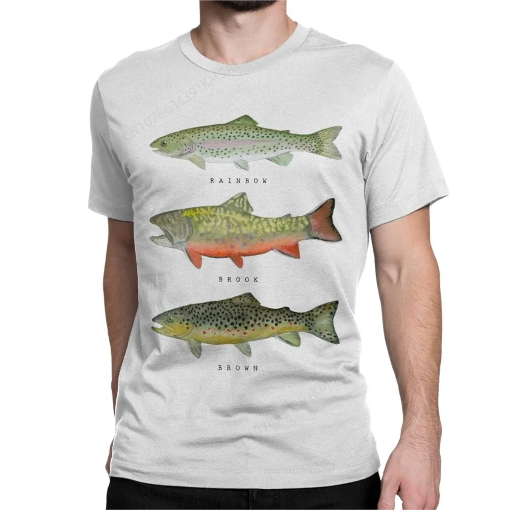 Men Women Brown Rainbow Trout Triad T Shirt Fishing Fly Fishing Pure Cotton Clothes Round Neck Tees Plus Size T-Shirt