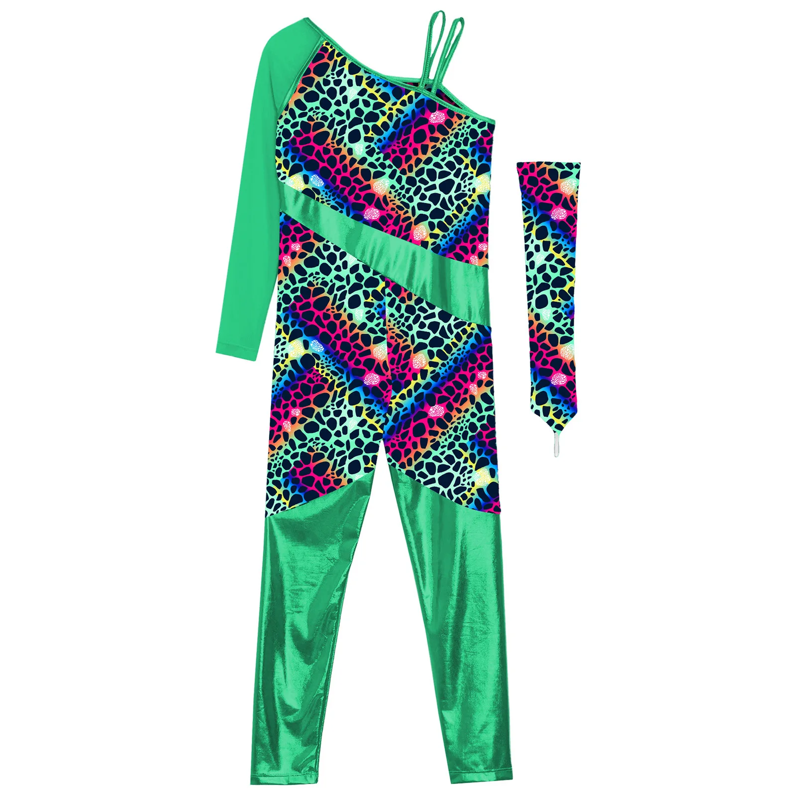 Kids Girls Ballet Unitard Print Jumpsuit Athletic Bodysuit Leotards Ballet Dance Costume Gymnastic Figure Skating Dance Leopard