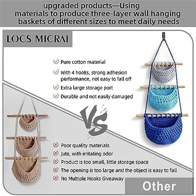 

1 шт. 3-уровневый органайзер над дверью, тканые подвесные корзины с фруктами ручной работы, подходящие для кухни, настенный декор