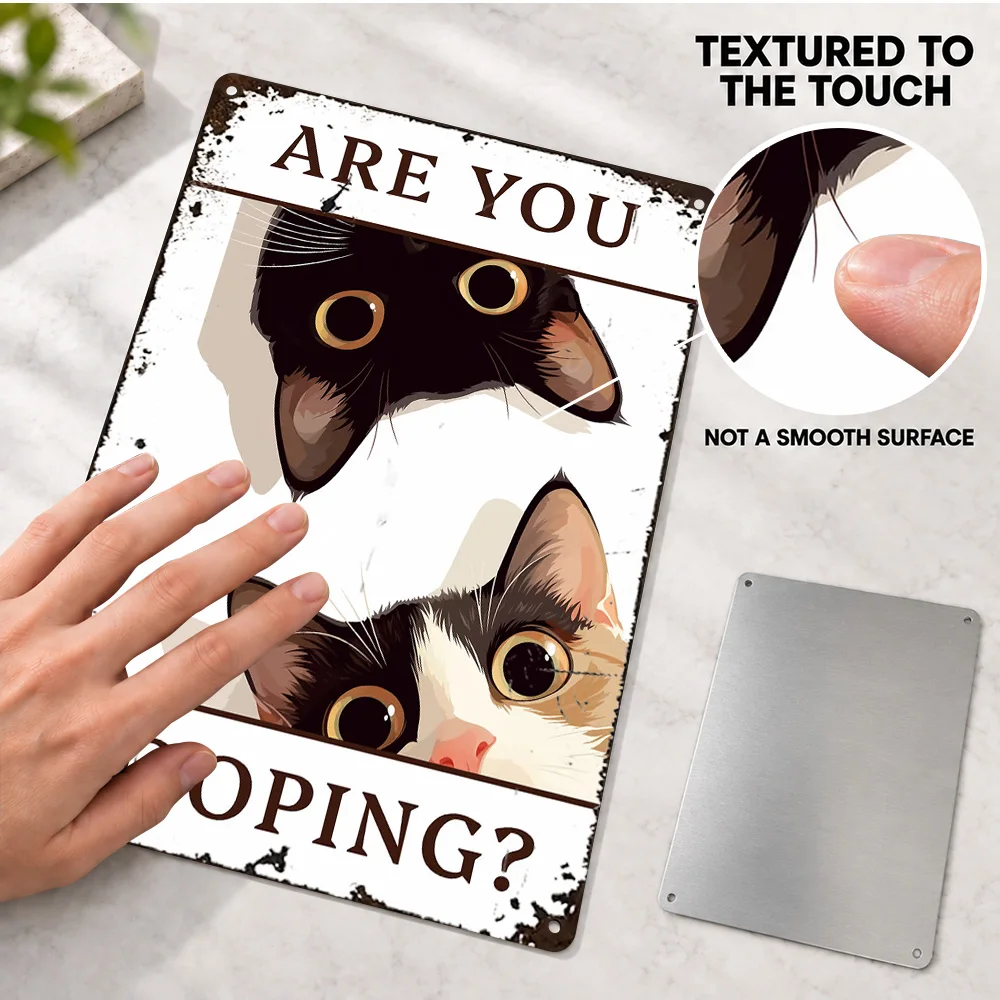 Funny Bathroom Cat Meme Humor Aluminum Poster Personalized Metal Sign Decorative Playful Wall Art For Guest Toilet Room Accent