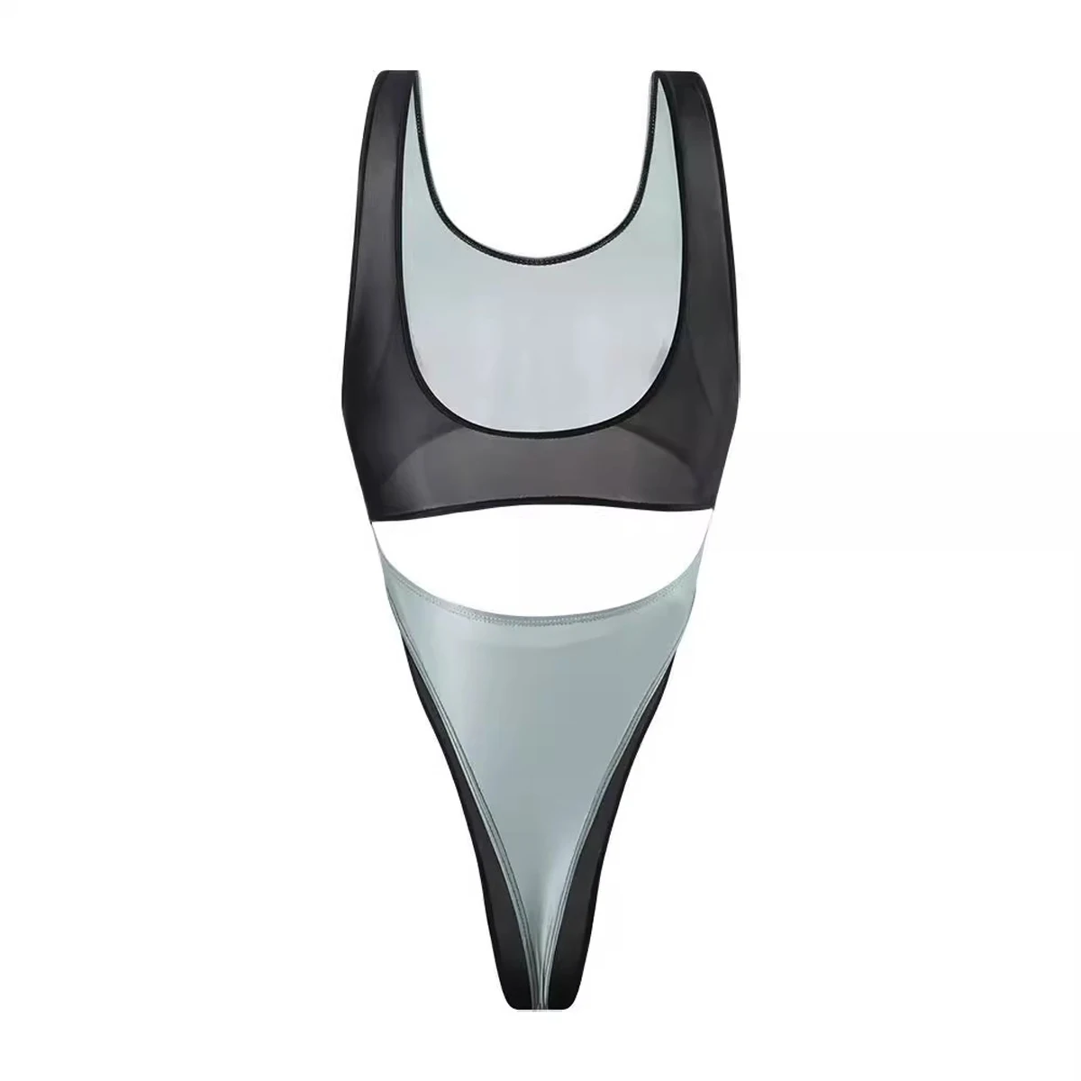 Euro-american Women Sexy Glossy Elastic Hollow Out One-piece High Cut T-shape Surf Sport Swimwear Tight Bodysuit Leotards Beach