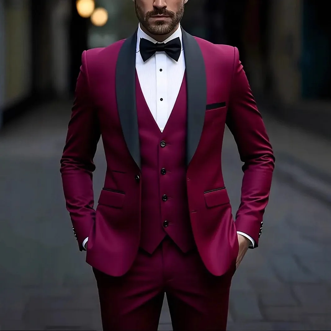 

Wedding Suit Set Men's Three-Piece Slim Fit Qingguo Collar Best Man Wedding Ceremony Korean Style Groomsmen Clothes