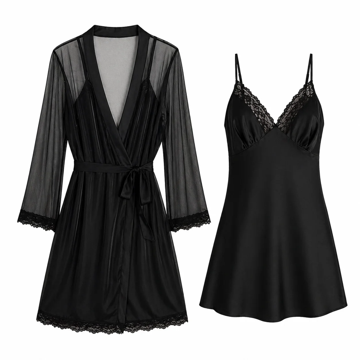 

Sexy Lingerie Hot Lace Satin Deep V Backless Camisole Nightgown Robe Set Women Erotic Babydoll Slip Comfortable Simple Patchwork
