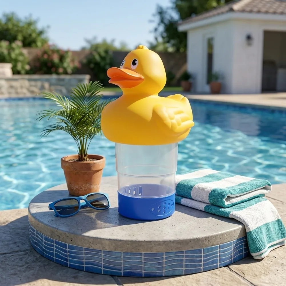 Duck-Formed Pool Floater Dispenser for Bromine or Use Tough ABS Plastic with Clear Body and Precise Flow Regulation
