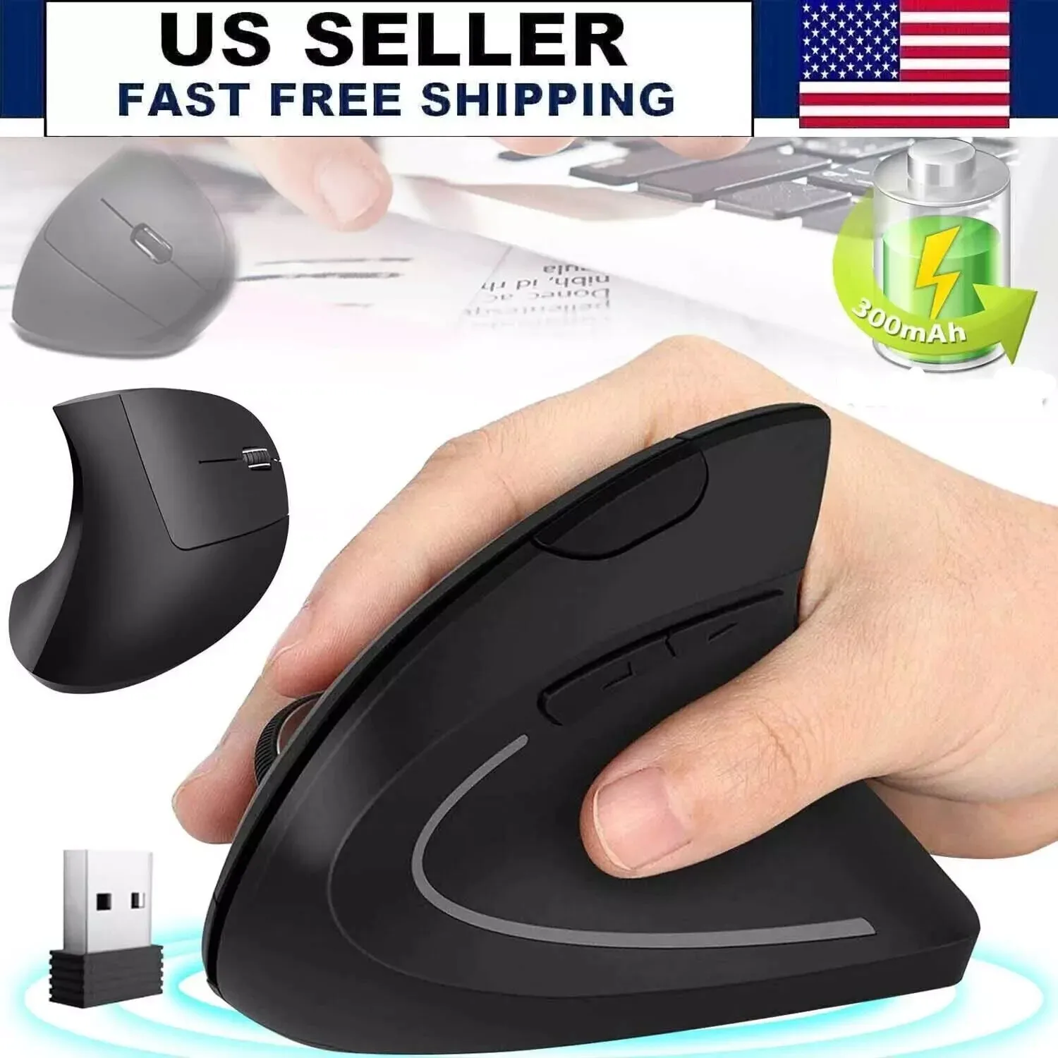 

Ergonomic Optical Vertical Mouse 6 Keys USB Wireless Mice 2.4GHz 1600DPI for PC