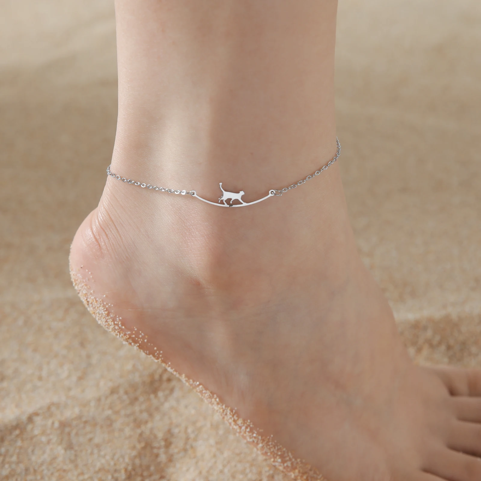 Cazador Cute Walking Cat Anklets for Women Stainless Steel Jewelry Foot Bracelet Fashion Summer Beach Accessories 2024 Wholesale