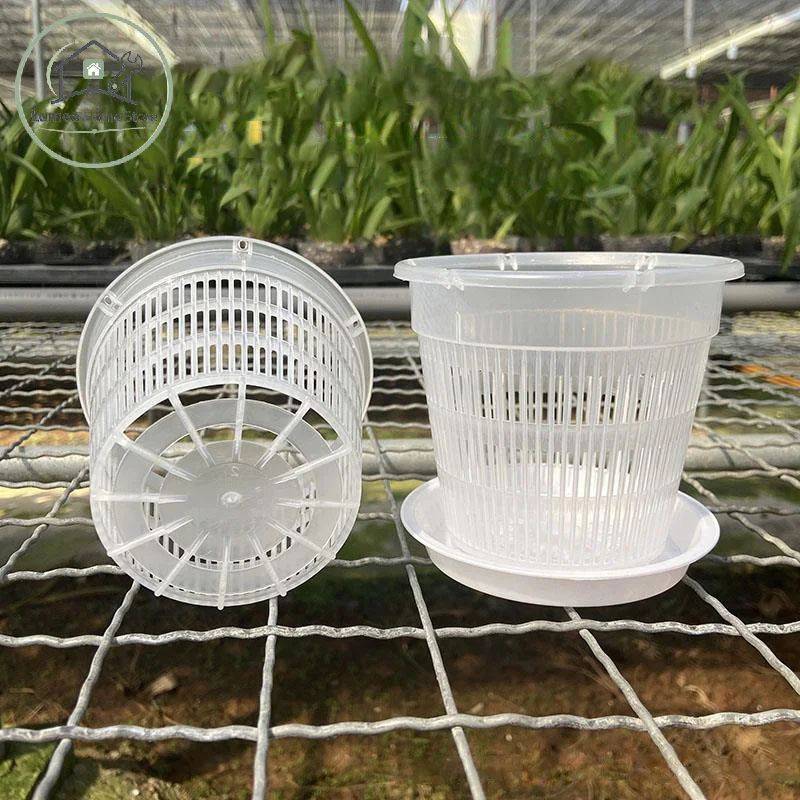 11/14cm Mesh Pot Root Control Transparent Flowerpot Orchid Flower Breathable Growth Container Garden Plastic No Rot Air Prune