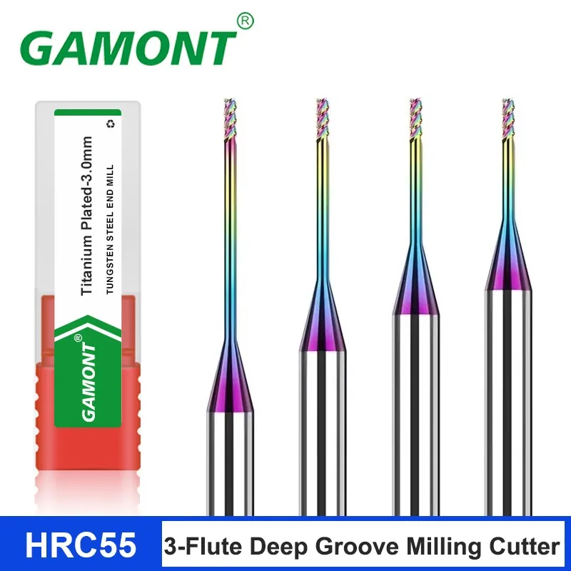 GAMONT 3-Flute DLC-Colorful Coating Deep Groove Milling Cutter Tungsten Steel Carbide For Aluminum CNC Machining Endmills Tools