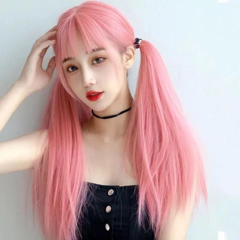 

Women Wig Long Light Pink Straight Wig Ladies Party Hair Full Wig+Wig Cap