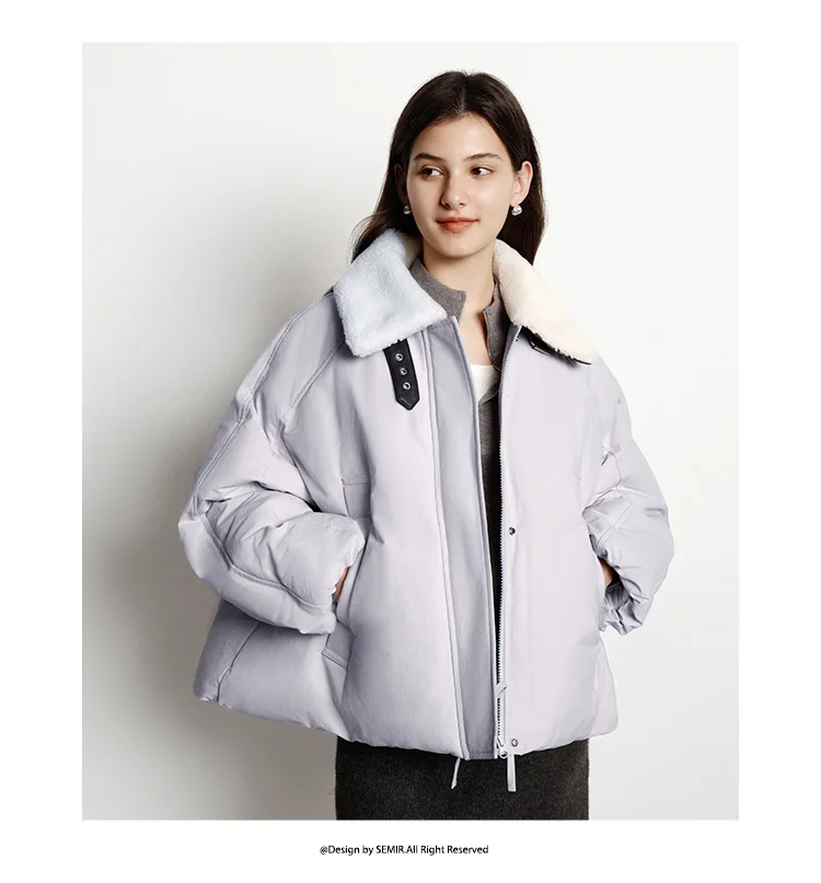 Semir Down Jacket Women Raglan Sleeve Removable Fur Collar 2026 New Winter Oversize Bud-Style Retro Outerwear Women's Clothing