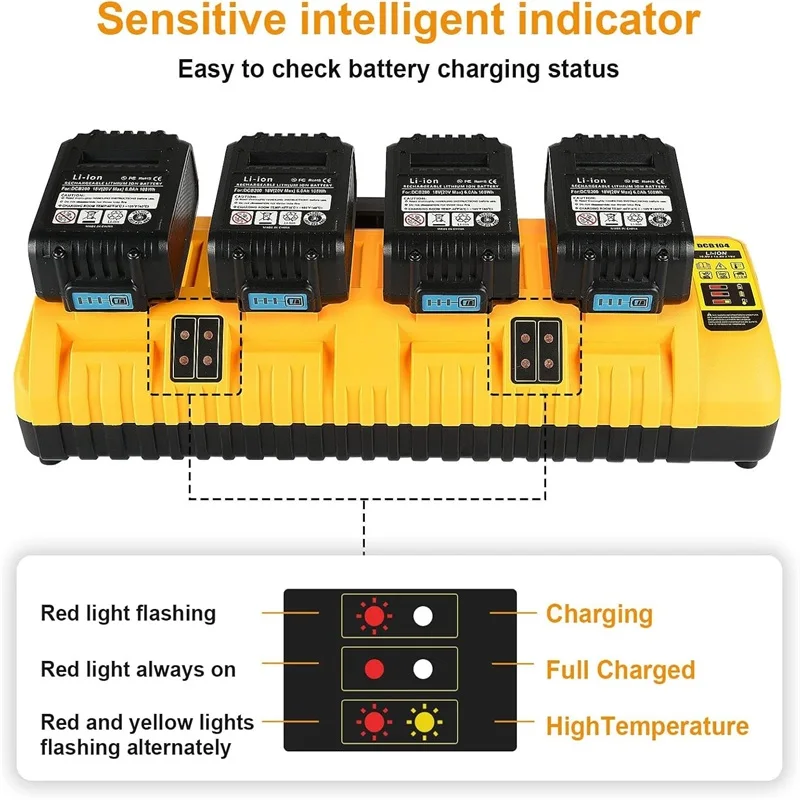 For Dewalt DCB104 4-Port Fast Charger 12V 14.4V 18V 20V Li-ion Battery Charger with USB Ports for DCB120 DCB127 DCB200