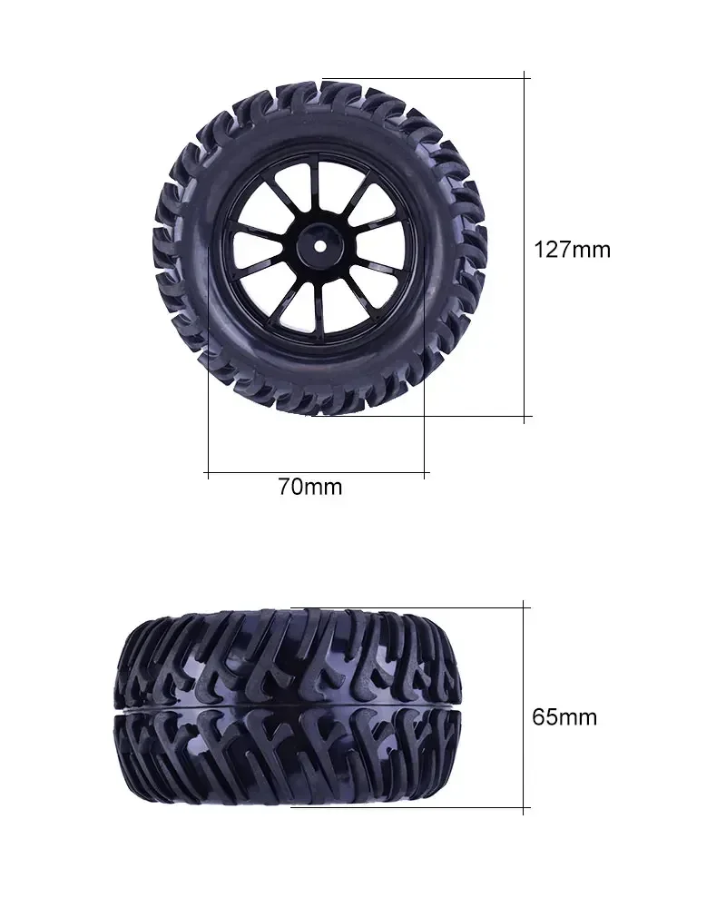 4szt 125mm Gumowe opony i felgi 1/10 RC Monster Truck 12mm Hex z nylonowymi nakrętkami zabezpieczającymi 4mm do Trxs Himoto HSP HPI Redcat