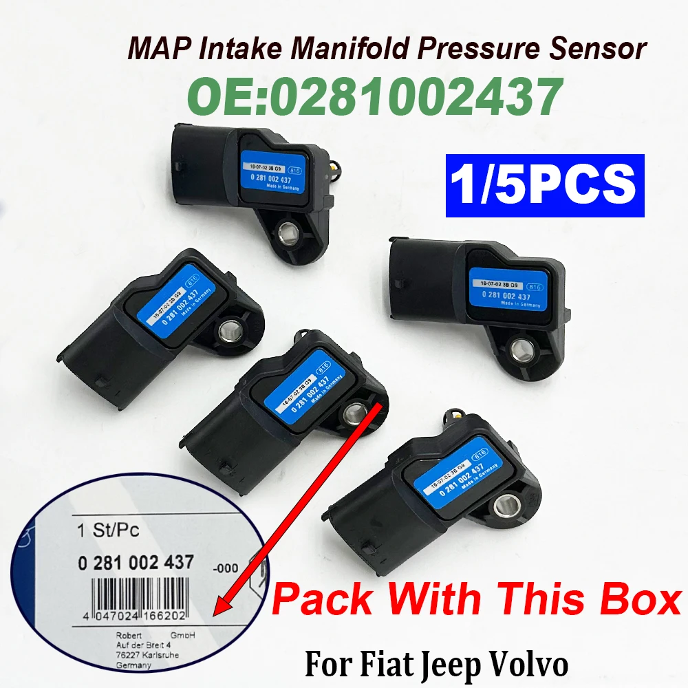 1/5PCS 0281002437 MAP Intake Air Pressure Sensor 0281006076 93171176 24459853 For Fiatt J-eep Volvoo